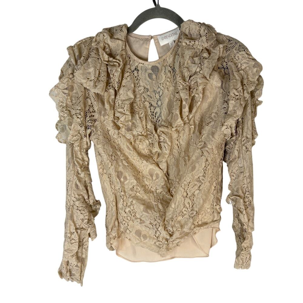 Divine Heritage Lace Ruffle Blouse Long Sleeve Victorian Coquette Party Formal S